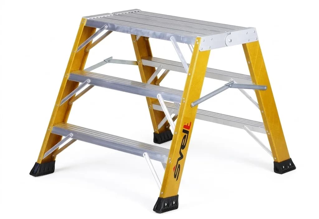 Двусторонняя диэлектрическая стремянка-табурет Svelt PUNTO LARGE PLUS FIBRA 2х2 ступени