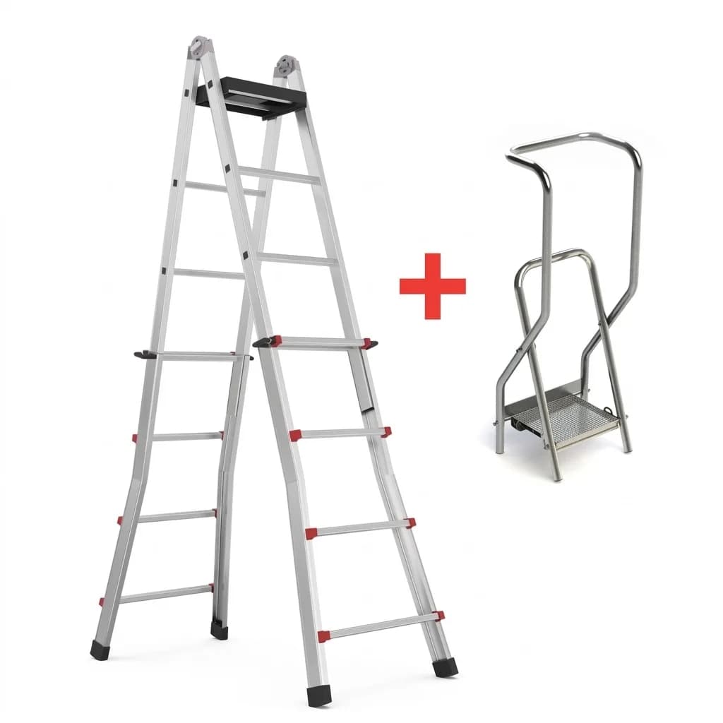 Лестница-стремянка телескопическая Svelt Scalissima 8+8 ступеней SSCAL008 + платформа Svelt SCALISSIMA